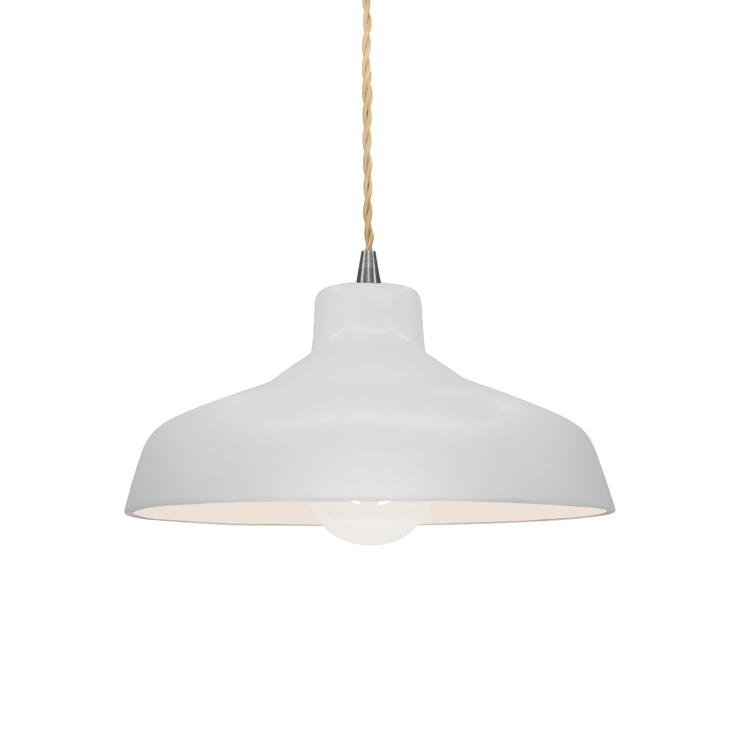 Fallon Ceramic Dimmable Pendant, 5.75" H x 11.5" W x 11.5" D, Gloss White, Brushed Nickel