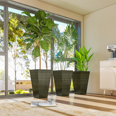 Ensemble de 3 grandes jardinières d'extérieur avec trous de drainage bronze