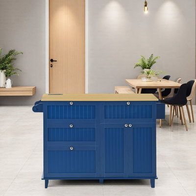 Farmhouse Kitchen Island with Drop Leaf and 2 Seatings, Kitchen Table Set with Storage Cabinet, Drawers, Door Shelves and Power Outlet