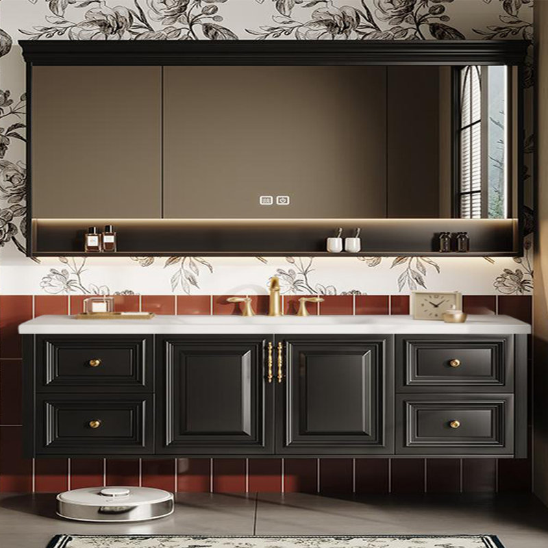 Armoire de salle de bain luxueuse de style rétro français, Noir, H 19,69 po x l 70,87 po x P 21,65 po