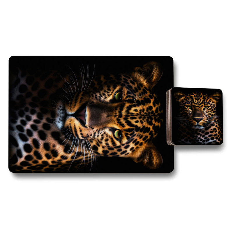 Leopard Print Placemats And Coasters Set 12 Pieces 11x8 Placemats Wood Bottom