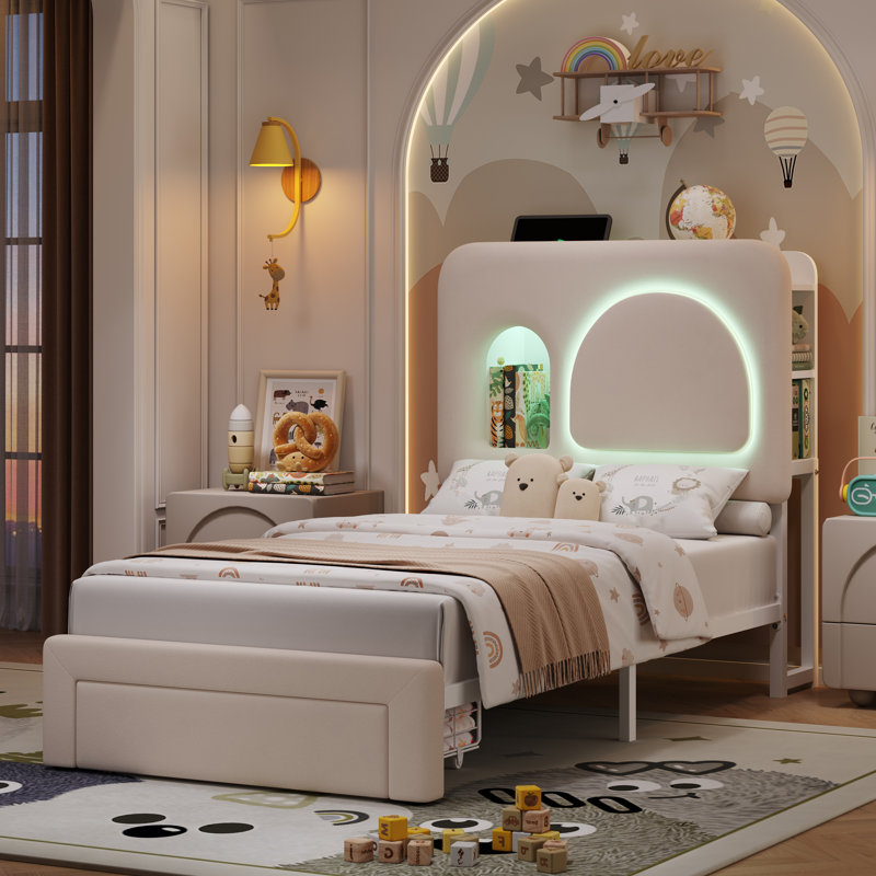 Lit avec rangement Arch, Lit simple, Beige