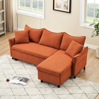 80 pouces orange avec rangement et élasticité optimale - siège confortable avec lit convertible en velours côtelé de grande capacité de 80 po, élasticité modérée et confort pour 3 utilisateurs