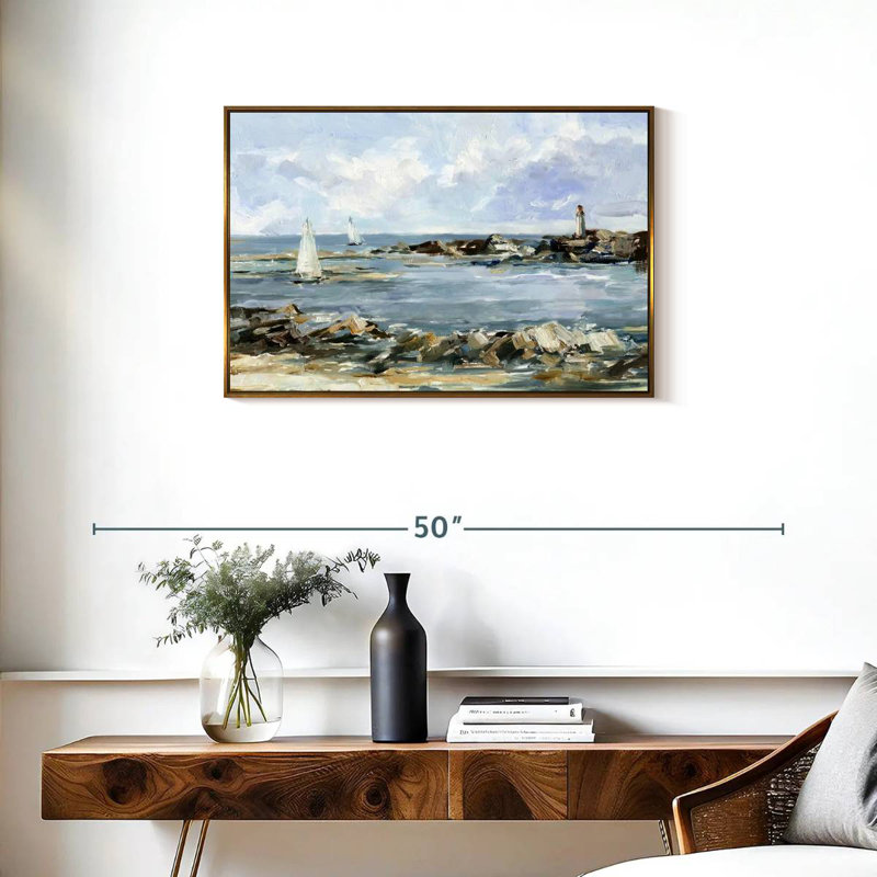 Côte rocheuse I, Cadre flottant doré, 31 po x 21 po
