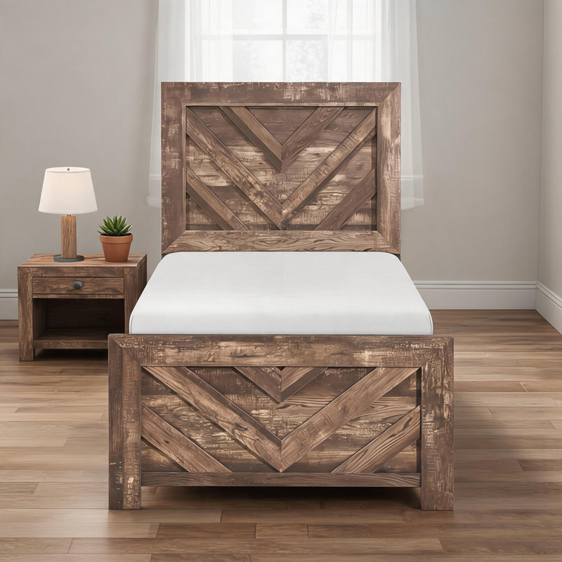 Bed Frame Compact Twin Size Contemporary Rich Brown Finished Wood Panel Bedroom Furniture For Standard Twin Mattresses, Twin