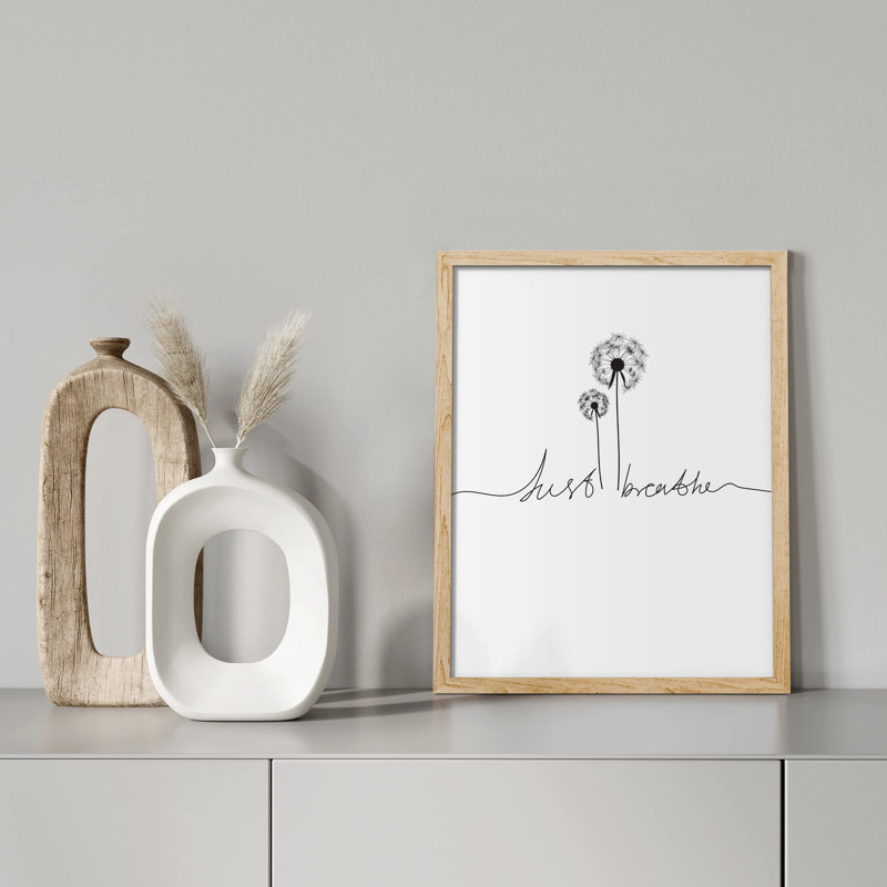 "Fleurs de pissenlit noir et blanc" sur papier, Encadré naturel, H 16 po x l 12 po