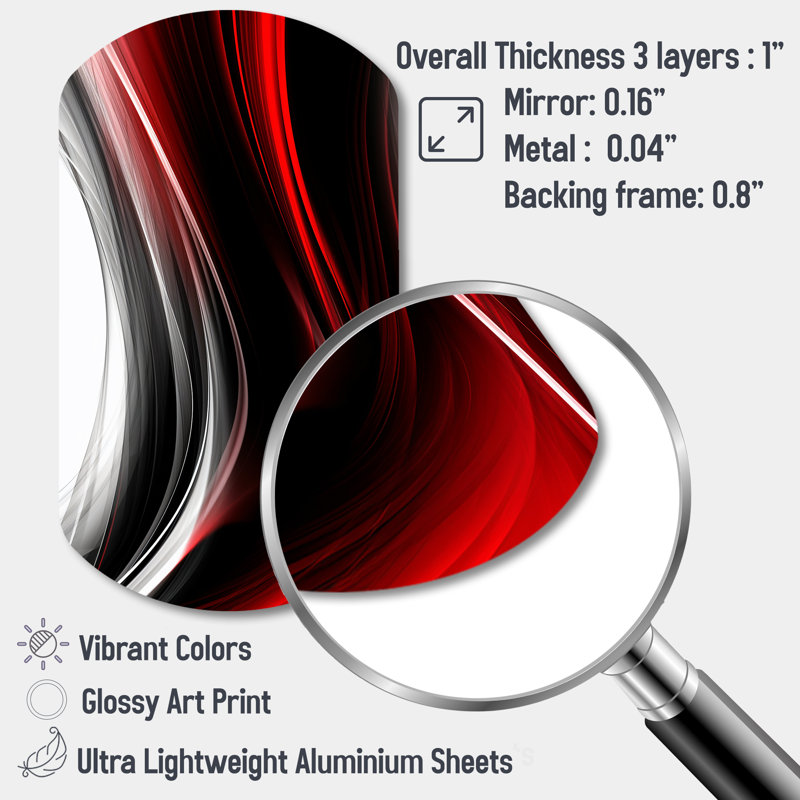 Sigitas Red Black Infinite Ripples II - Waves Cylinder Metal Wall Art, Red Asymmetrical Metal Art Print, 31" H x 19" W x 1" D