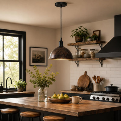 Luminaire suspendu en dôme de 21 cm, plafonnier suspendu en métal industriel, luminaire campagnard moderne pour îlot de cuisine, salle à manger et salon