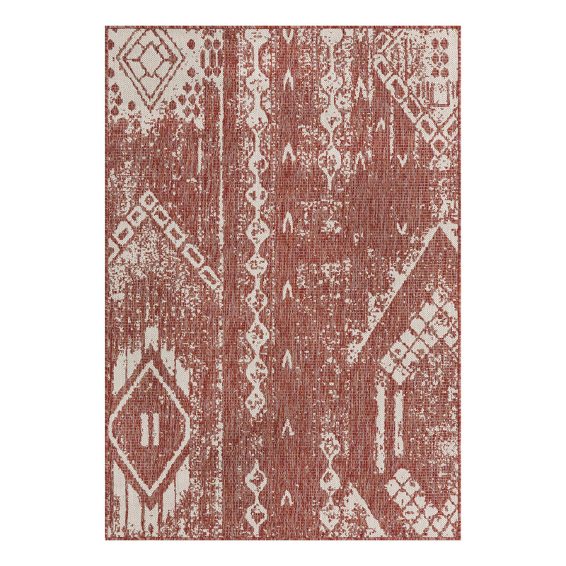 Loreen Geometric Machine Woven Rectangle Polypropylene Indoor / Outdoor Area Rug in Rust Red, Rectangle 4' x 6'