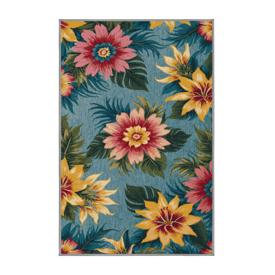 Washable Flower Brights Hawaiian Area Rug