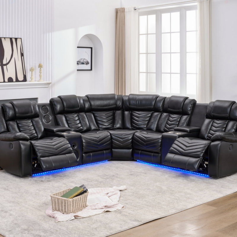 Canapé modulaire inclinable électrique, Tissu brun