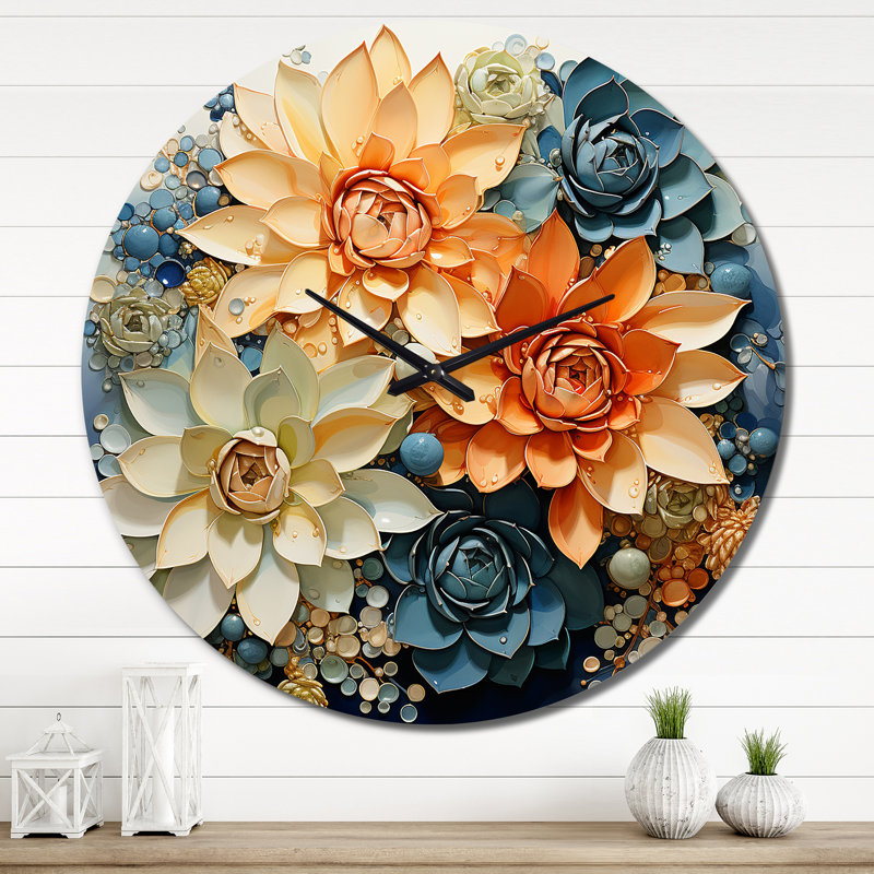 Horloge murale florale Peach Succulents, Très grand