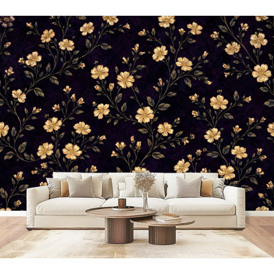 Peel and Stick Wallpaper Delicate Floral Vine Rich Burgundy Wall Murals 69"H x 96"W Removable PVC Wall Paper Self-Adhesive Wall Decor for Bedroom Living Room Home Office