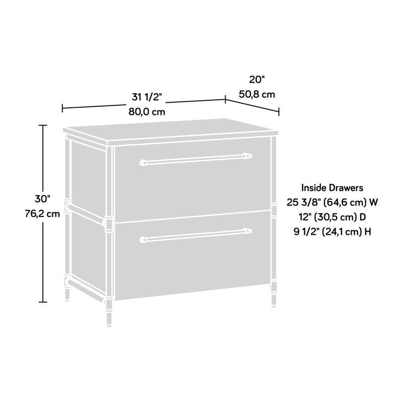 Checked Oak Industrial 2-Drawer Lateral File Cabinet