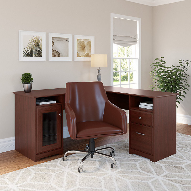 Shelonda L-Shaped Computer Desk, Harvest Cherry