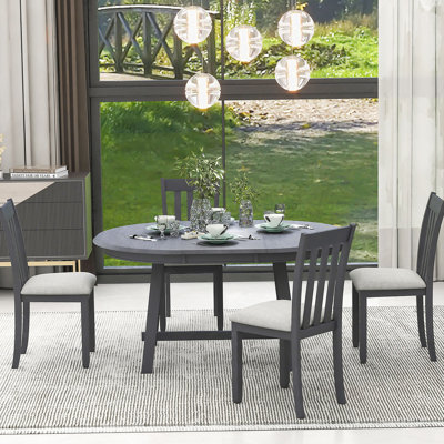 5-Piece Round Extendable Wood Dining Table Set With Four Comfortable Dining Chairs, Perfect For Family Gatherings And Cozy Meals by Ophelia & Co.