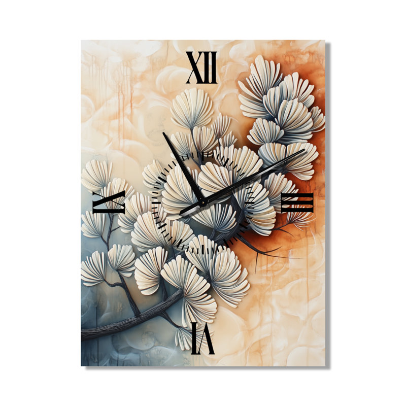 Horloge murale en métal Japandi - Branche de pin en Sumi-E I, H 32 po x l 24 po - Rectangle