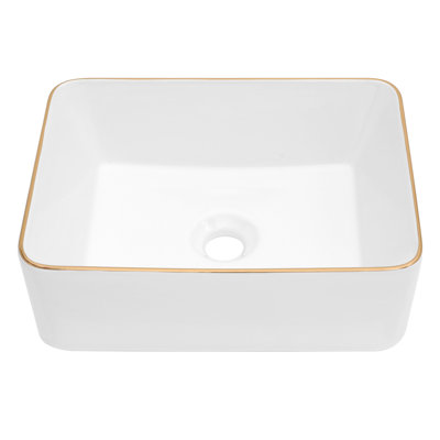 Vessel Sink Rectangular, 16""X12"" White Vessel Sink With Black Rim Ceramic Porcelain Rectangle Bathroom Vessel Sink Above Counter Vanity Sink Basin -  GhomeG, VS16GHG12JB