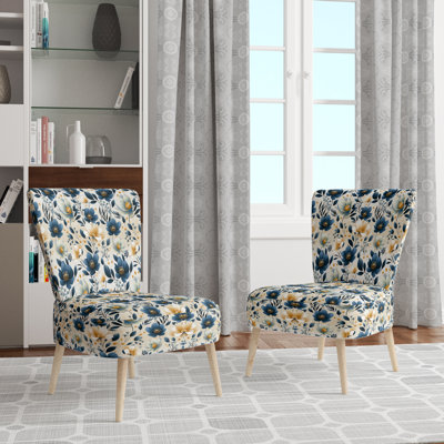 Chaise d'appoint rembourrée Antique Blue Graceful Flowers I