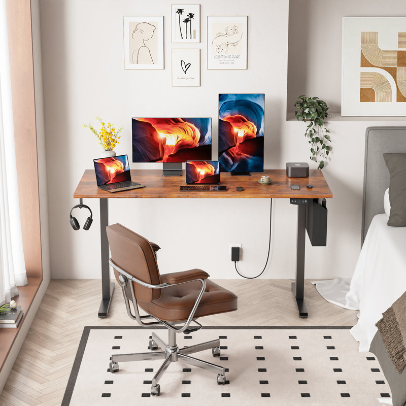 Bureaux debout et réglables en hauteur, Brun / Noir, H 47,2 po x l 55,1 po x P 23,6 po