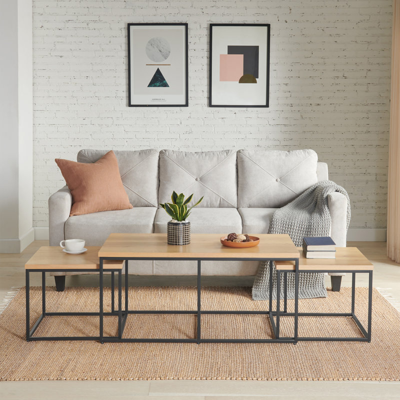Alaterre Furniture Coffee Table Set - 3PC Industrial Nesting Tables with Large Table and Side Tables