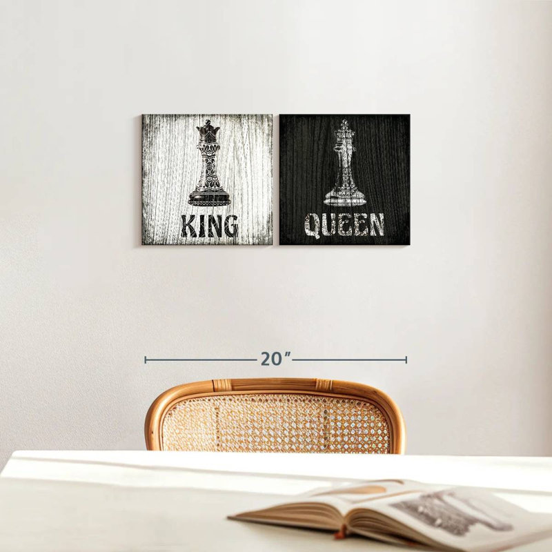 «Chess King and Queen», reproduction d'art sur toile, H 21 po x l 10 po x P 1,25 po