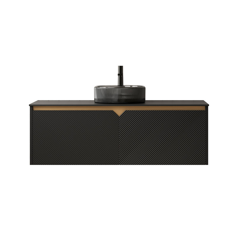 Meuble-lavabo flottant élégant en contreplaqué au design moderne avec lavabo en verre noir