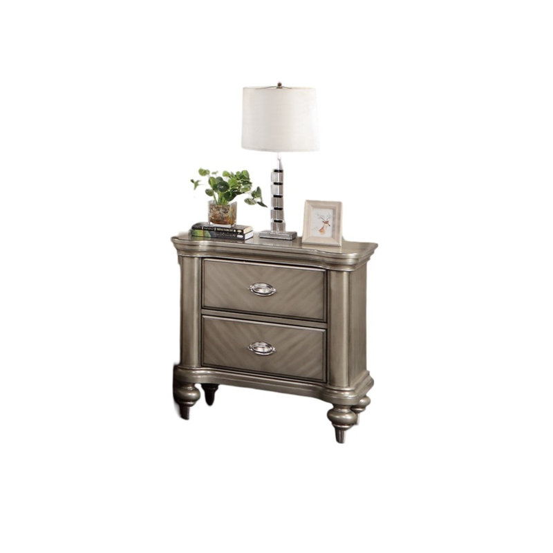 Table de chevet à finition argent antique / champagne avec rangement, mobilier de table de chevet | Idée de cadeau