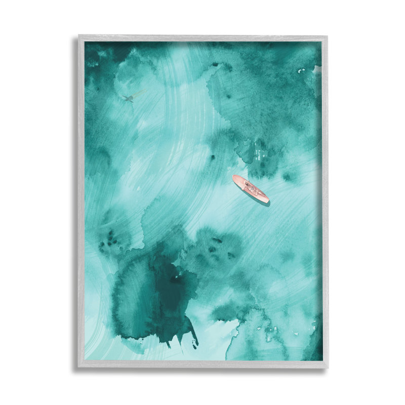 Surfeur flottant sur une eau bleue abstraite - peinture, H 14 po x l 11 po x P 1,5 po, Estampe numérique Farmhouse