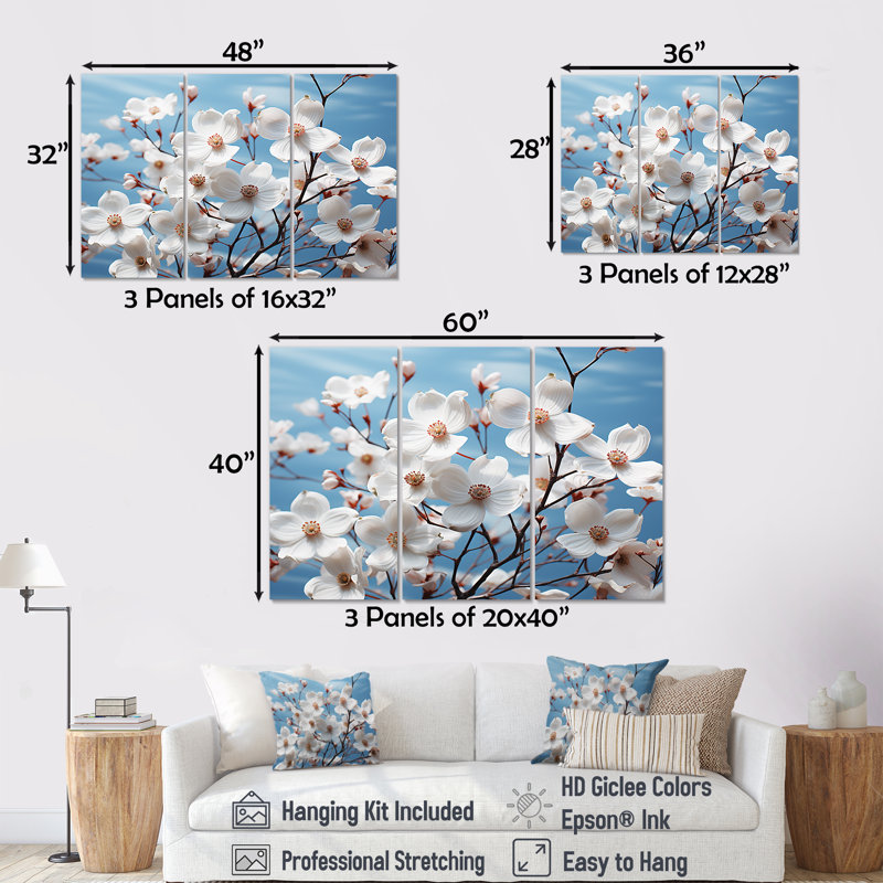 «Dreameal Dogwood», ensemble d'art mural sur toile, Toile tendue, H 40 po x l 60 po x P 1 po