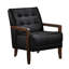 Fauteuil d'appoint en cuir noir tendance, coussin de dossier, pieds en bois au fini noyer, rembourrage en mousse haute à l'intérieur du revêtement de style moderne, coussin de siège rembourré-670789967