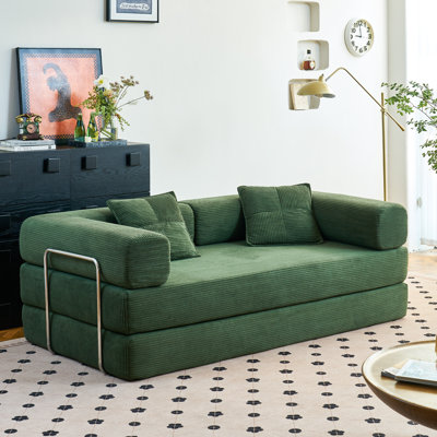 Convertible Sleeper Sofa Bed With 2 Pillows, Corduroy Folding Mattress Couch Removable And Washable Sofa , Compression Sofa Lounge Couch For Living Room Small Spaces