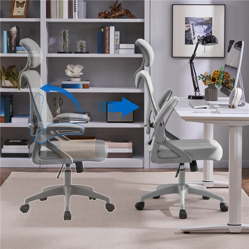 High Back Mesh Swivel Ergonomic Task Office Chair with Flip-Up Arms, Full Grey