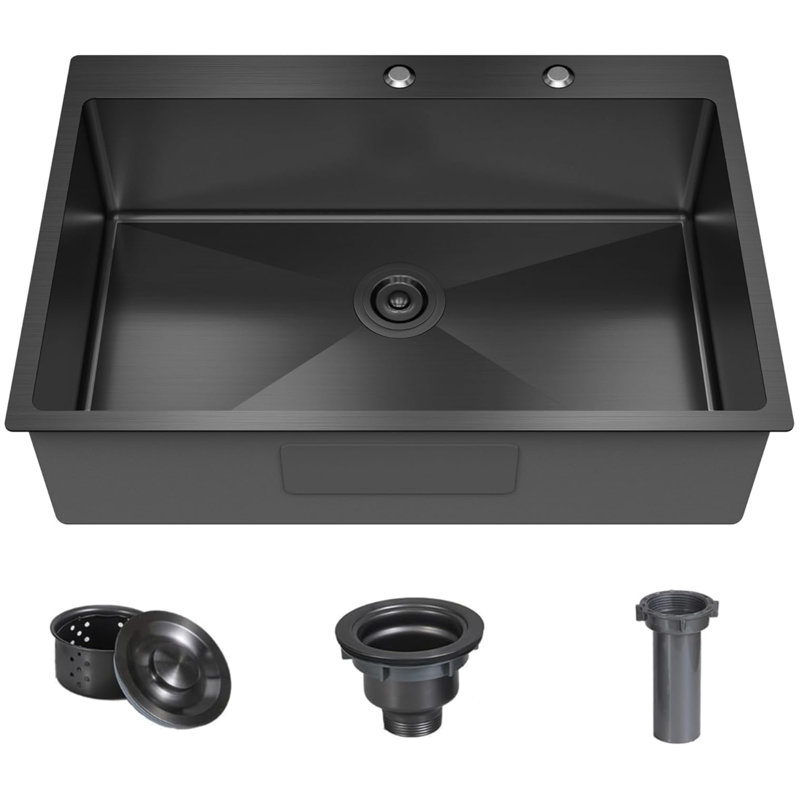 Évier de cuisine simple en acier inoxydable 33 x 22 po ForK Kitchen, Noir mat