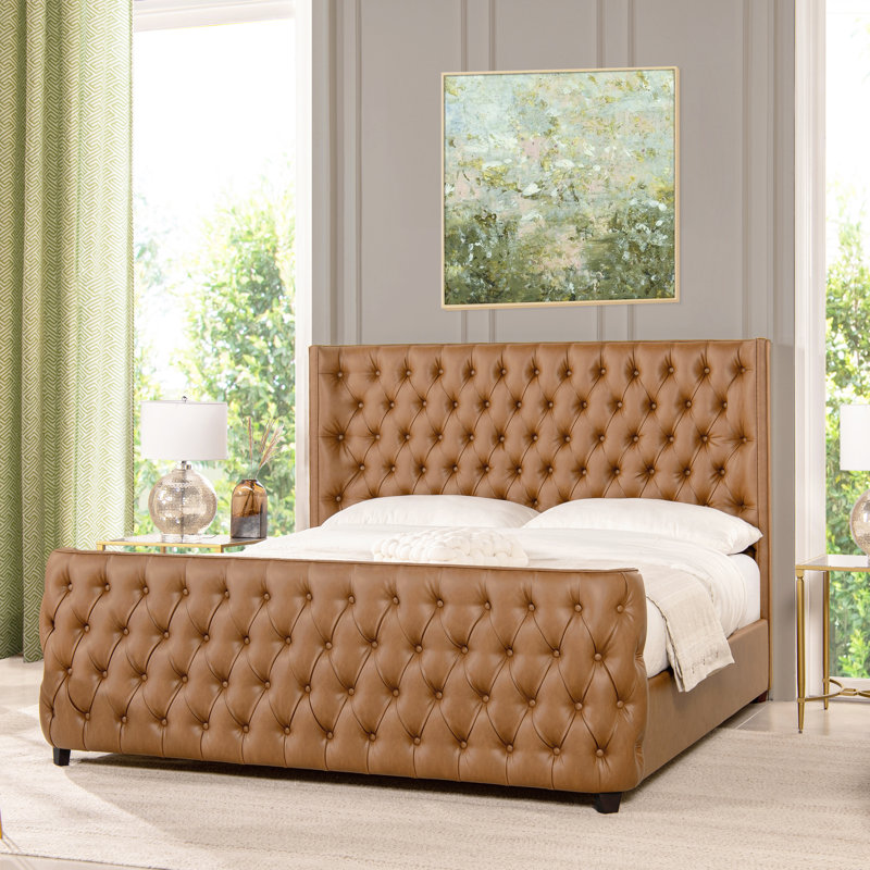 Brooklyn Upholstered Wingback Bed, Caramel Tan Brown, King 