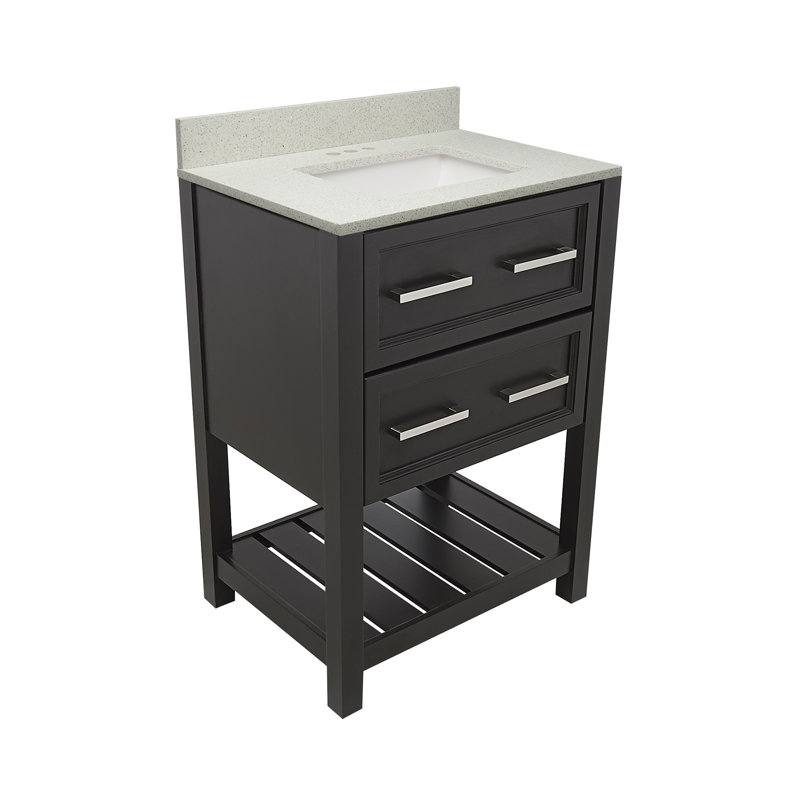 Espresso 25'' Single Bathroom Vanity with White Quartz Top
