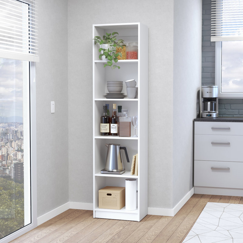 Milton Bookcase with Tier Storage Shelves, White, (5 Shelves) 71.11" H x 24.71" W x 11.71" D