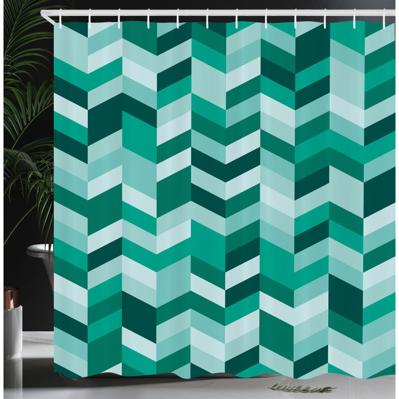 Ensemble de rideau de douche + crochets, H 75 po x l 69 po, Vert jade