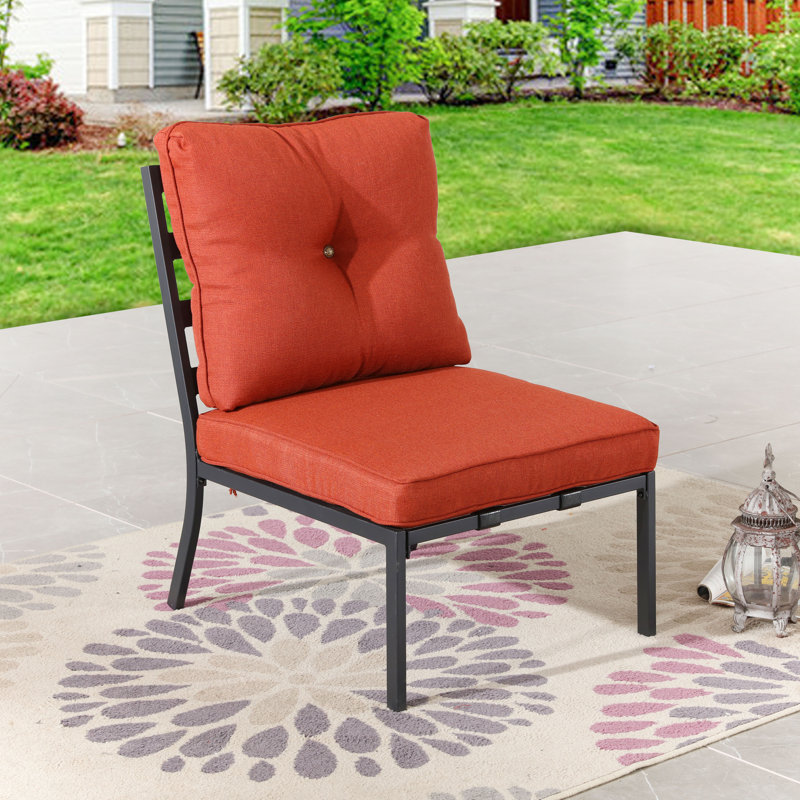 Jenalea Powder Coated Steel Outdoor Armless Lounge Chair with Cushions