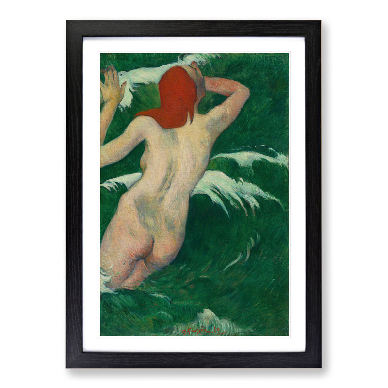 In the Waves by Paul Gauguin - Picture Frame Painting, 90cm H x 65cm W x 2cm D, Black