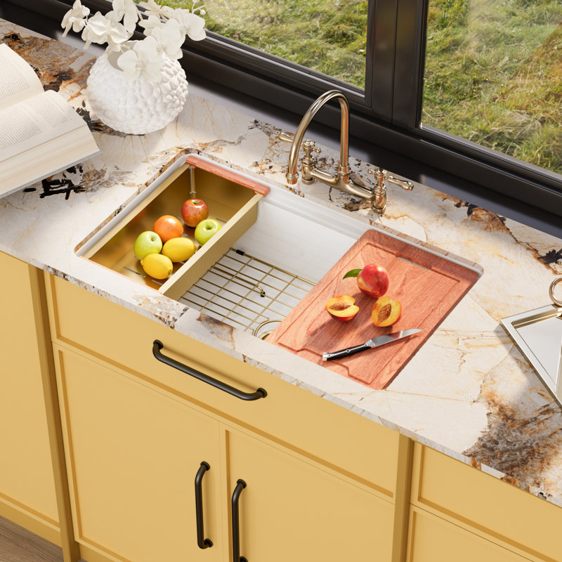 Évier de cuisine simple 33 po x l 19 po en céramique avec station de travail rebord