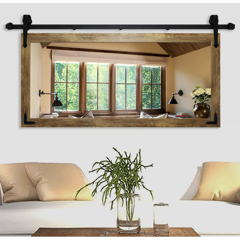 Neace Wood Wall Mirror, 37" H x 66" W, Brown Barnwood