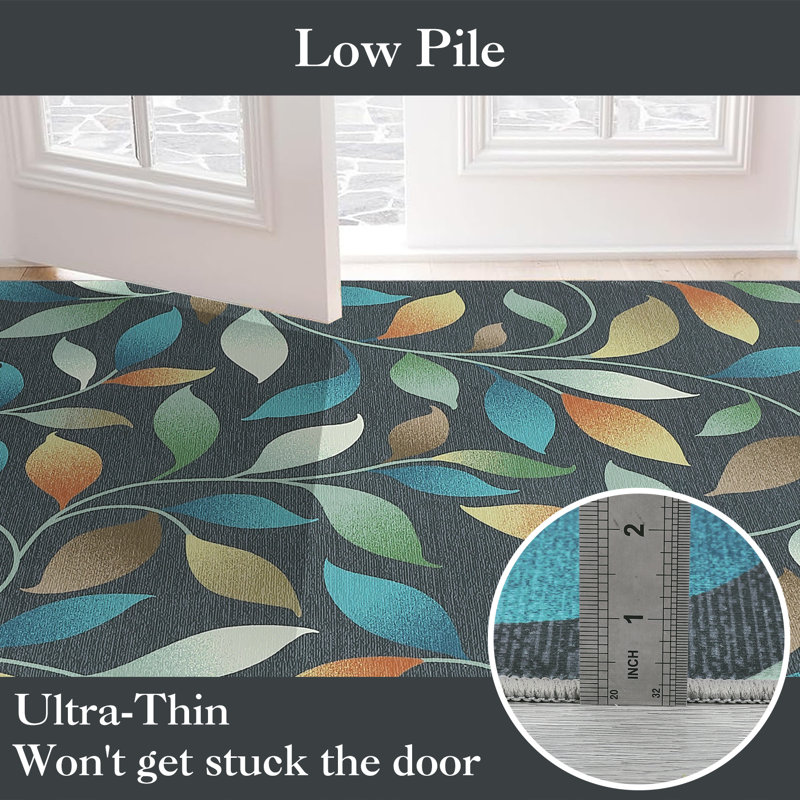 Machine Washable Rug Modern Leaf Area Rug Ultra-Thin Rug Durable Floor Carpet Easy-Cleaning Rug, Rectangle 10' x 13'