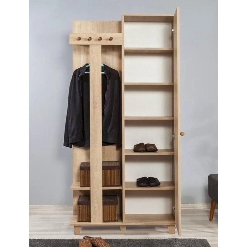 Modern Hall Stand with Multipurpose Hanging Rack, Sonoma Oak Finish, 35.4 x 75.6 x 14.2 inches | 100% Melamine Coated Particle Board, UV Coating, Numerous Shelves for Additional Storage, Stylish & Functional Design