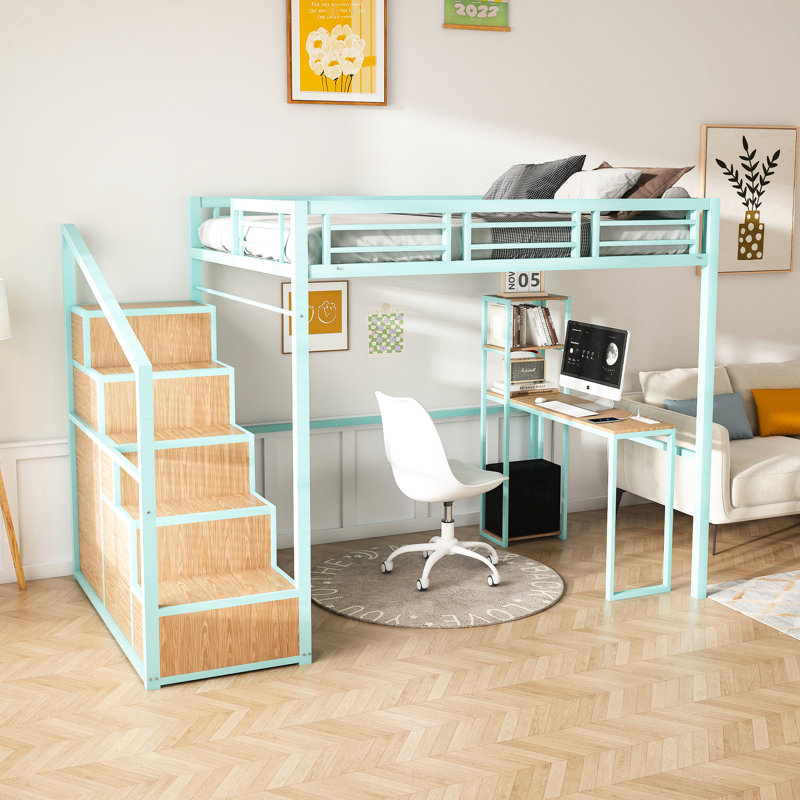 Lit mezzanine avec bureau et 4 armoires Space