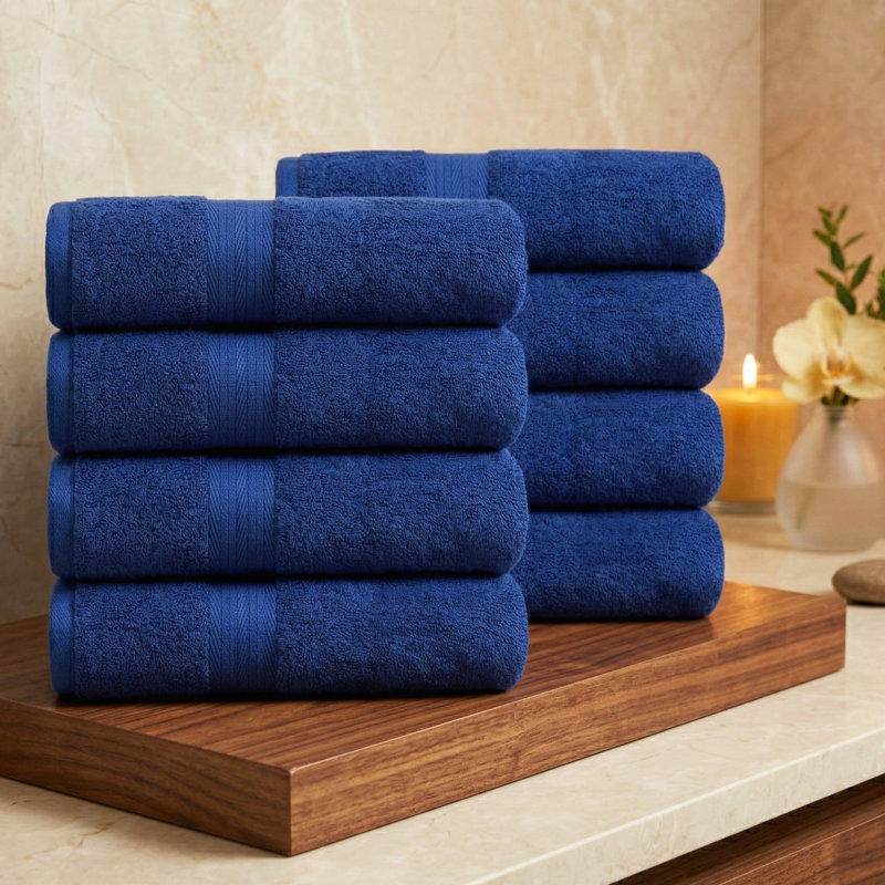 Essuie-mains 100% coton absorbant et à séchage rapide, Bleu marine