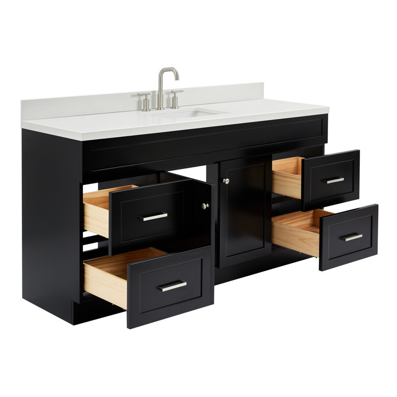 Hamlet 67'' Single Bathroom Vanity with White Quartz Top, Black