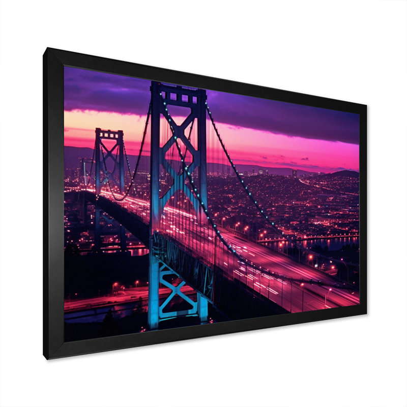 «San Francisco Skyline And Bay Bridge», reproduction d'art sur toile encadrée, H 16 po x l 32 po x P 1 po, Cadre simple noir