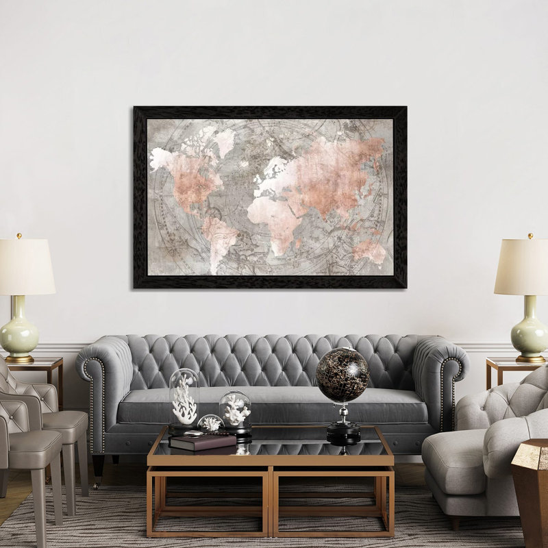 Celestial World Map by Isabelle Z - Print on Canvas, 152.5 cm H x 101.5 cm W, Black Framed