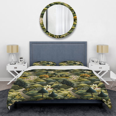 Green Dreamy Forest Landscape Duvet Cover